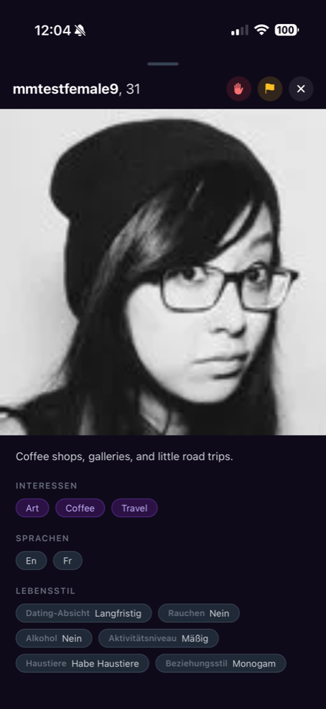 A detailed profile showing lifestyle and interests