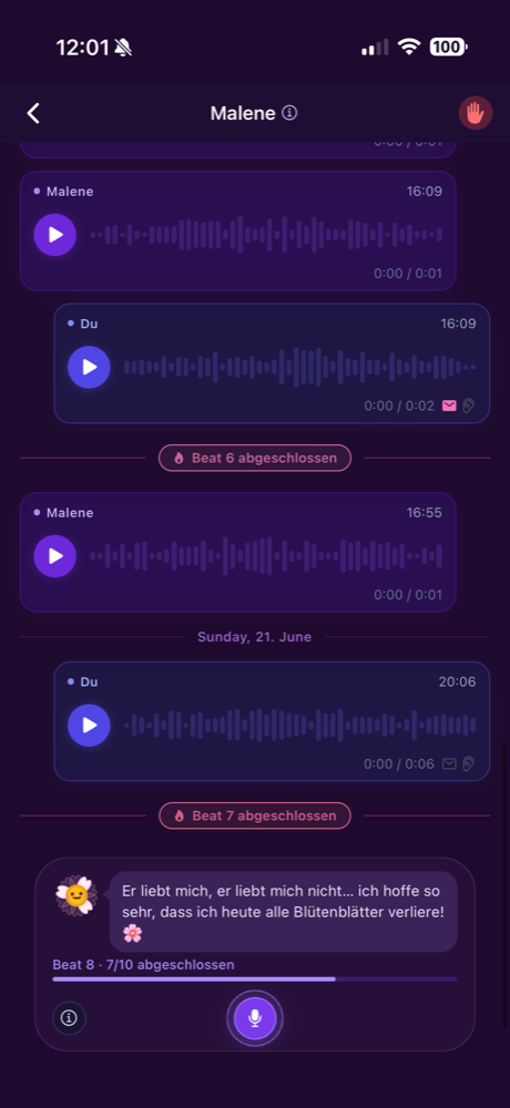 A Whisper conversation showing beats, Beat 7 of 10