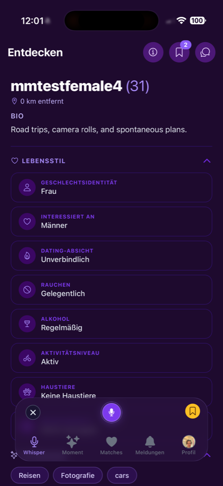 A Whisper profile ready to discover